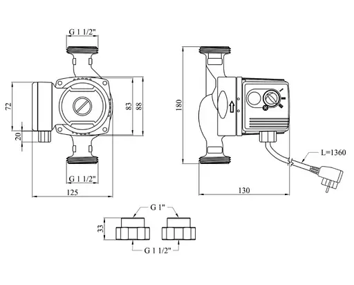 Циркуляционный насос Pumpman GRS25/80/180 Нmax 8 м Qmax 6 м³ 100 Вт з гайками (CV029798) - фото 4