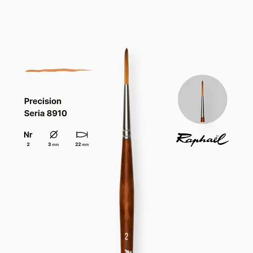 Лайнер синтетический Raphael Precision, №2, для акрила и масла, длинная ручка - фото 2