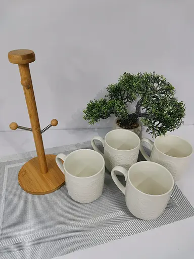 Набор чайный Interos из 4 предметов фарфоровых чашек на деревянной стойке 340 мл PJ02118 - фото 4