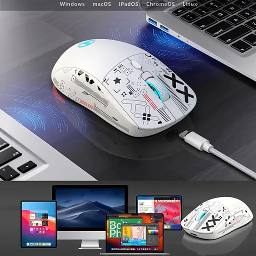 Компьютерная мышь HYSJ Т90 беспроводная бесшумная с аккумулятором 2,4G+Bluetooth White - фото 5