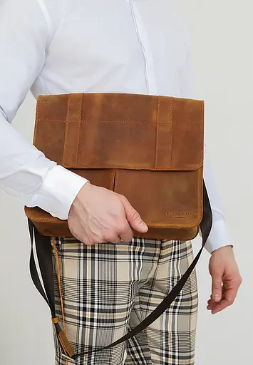 Шкіряна сумка-портфель Classic світло-коричневий Crazy Horse з ефектом Pull Up - фото 3