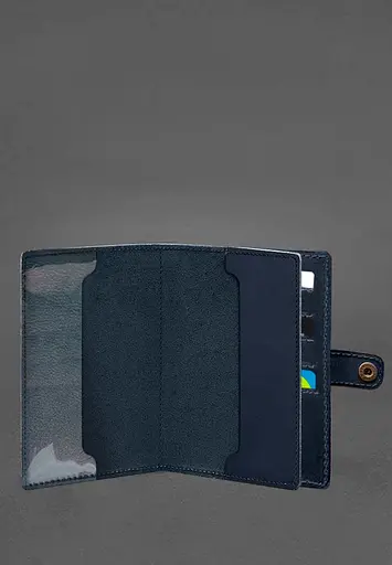 Кожаная обложка-портмоне для военного билета 15.0 темно-синяя Crazy Horse - фото 3