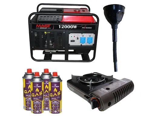 Бензиновий генератор MAST GROUP + газова плитка Orcamp CK-505 + 4 газових картриджа 400 мл та лійка (KYH15000) - фото 1