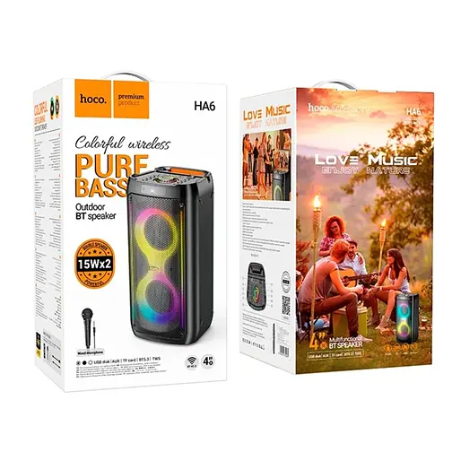 Портативна колонка із мікрофоном Hoco HA6 RGB підсвіткою та TWS акумулятор 4500 mAh Bluetooth 5.3 караоке 30 Вт Чорний - фото 7
