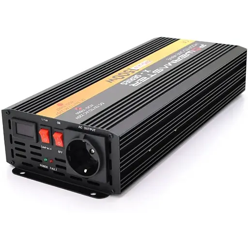 Інвертор напруги Powermaster-1500 (900Вт), 12/220V, approximated, 1 універсальна розетка, клем + крокодили, Box