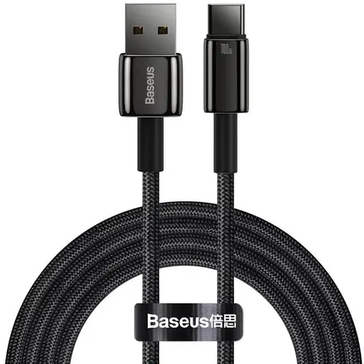 Кабель Baseus Tungsten Gold Fast Charging Data Cable USB to Type-C 100W 2 м Чорний
