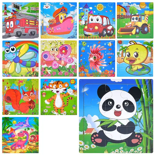 Пазли дерев’яні, 9 деталей, тварини, 15x15x0.5 см (В асортименті)