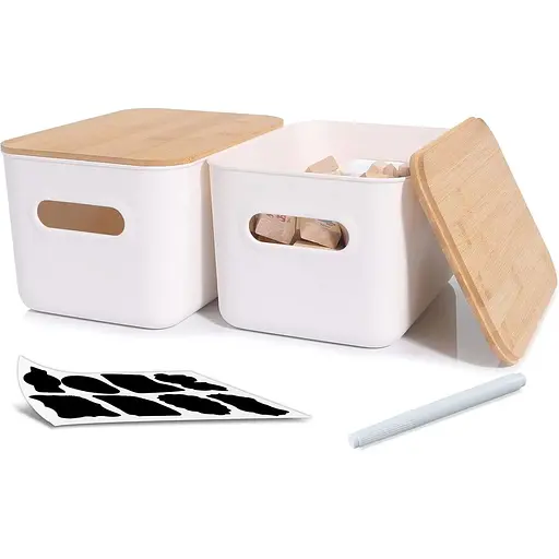 Коробка для зберігання Bienvoun 2 упаковки з дерев'яною кришкою пластикові ящики для зберігання штабеловані кошики для зберігання