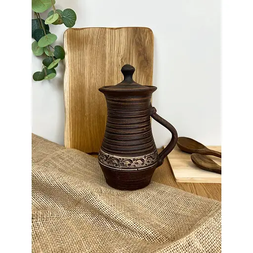 Компотник 1.5 литра керамический (глиняный) резной с ручкой   - фото 2