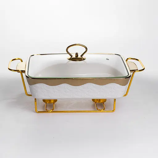 Мармитница фарфоровая Yiwu 1.5 л на металлической подставке с подогревом 35.5х19х15.5 см мармит для первых блюд HNG-112-13 - фото 3