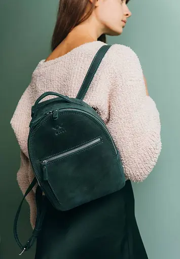 Кожаный рюкзак Groove S зеленый винтажный - фото 3