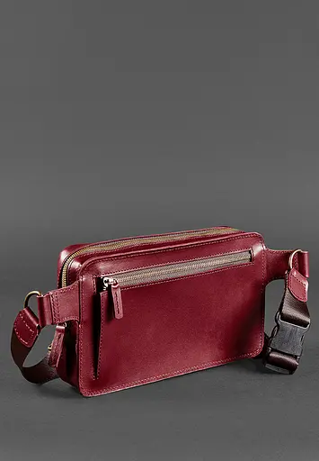 Шкіряна поясна сумка Dropbag Maxi бордова Krast - фото 4