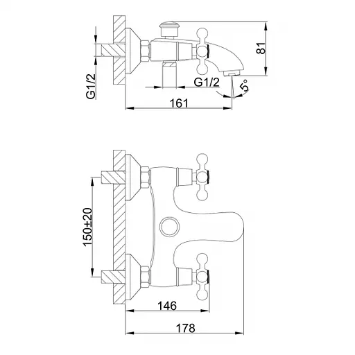 F3019-4 Змішувач для ванни двохвент. короткий лит.гусак шток.перемикач бронза Frap 1/8 Бронза - фото 8