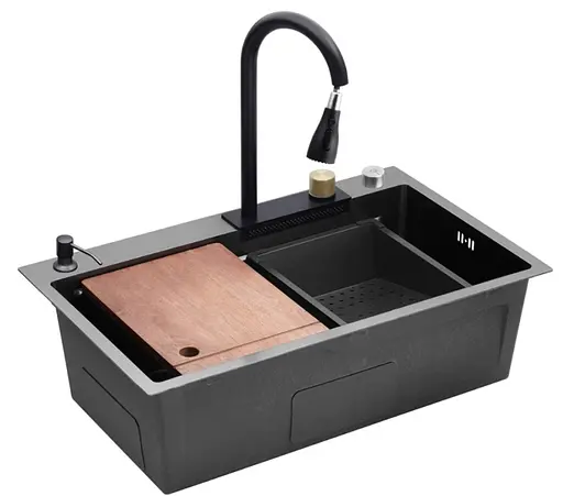 Кухонная мойка Kroner KRP Schwarze - SET7546HM PVD (3.0/0.7 мм) (CV032277) - фото 7