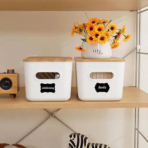 Коробка для зберігання Bienvoun 2 упаковки з дерев'яною кришкою пластикові ящики для зберігання штабеловані кошики для зберігання - фото 5