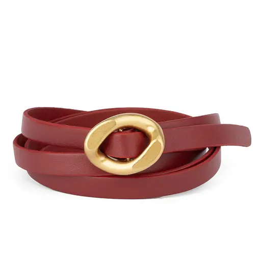 Ремень кожаный женский узкий красный HC-1001 (115 см) под платье - фото 1