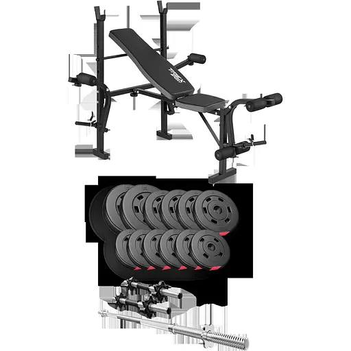 Набор Hop-Sport Premium 38кг со скамьей TX-055, штангой и гантелями
