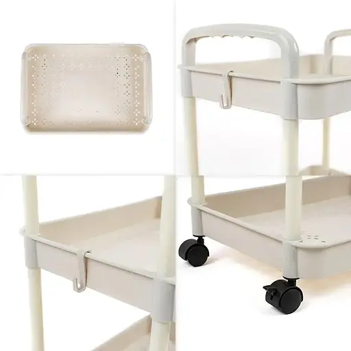 Этажерка Wall Sticker SW-00002435 мобильная трехъярусная универсальная пластиковая 41х25х72 см слоновая кость  - фото 5