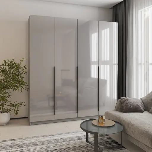 Шафа 4-дверна MebelStar Оскар Gloss BL-B, блок шухляд+полиці 200x52x220 см Сіра мишка/Сірий (MBS-5337) - фото 1