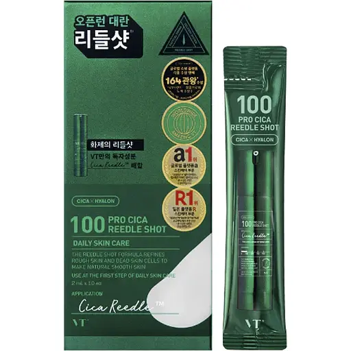 Сыворотка-бустер с микроиглами для чувствительной кожи VT Cosmetics Pro Cica Reedle Shot 100 10 ампул по 2 мл - фото 1