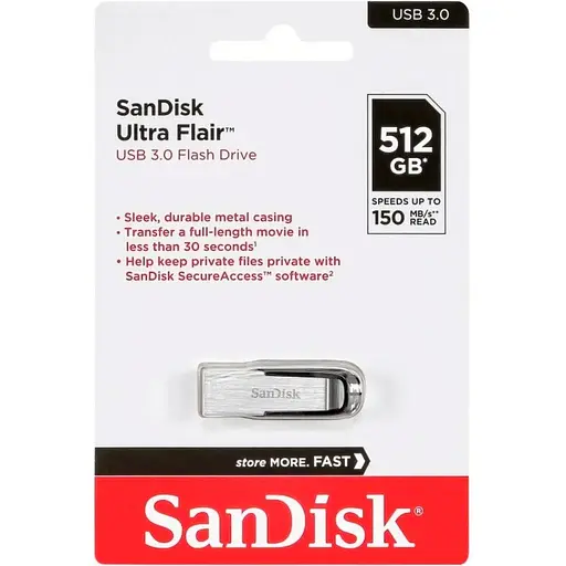 USB флэш-накопитель SanDisk Ultra Flair 512GB USB-A 3.0 Silver/Black (SDCZ73-512G-G46) [133573] - фото 5