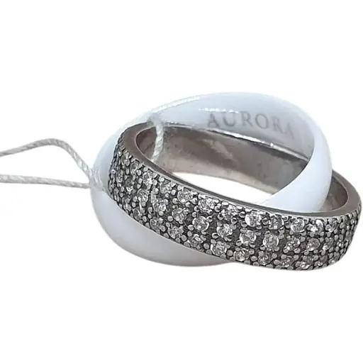 Серебряное кольцо Aurora с керамикой и фианитами. С1109Б