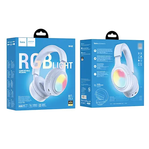 Навушники бездротові Hoco W48 накладні з LED підсвічуванням синій - фото 5