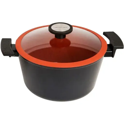 Кастрюля со стеклянной крышкой Neoflam EC-DC-C28I с мраморным покрытием 28 см 7.2 л Черно красный - фото 1