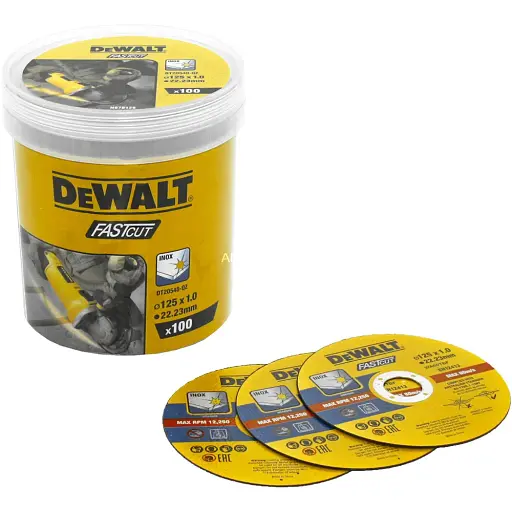 Набор кругов отрезных DeWalt Fastcut нержавеющая сталь/листовой металл 125x1x22.23 мм 100 шт. (DT20540) - фото 2