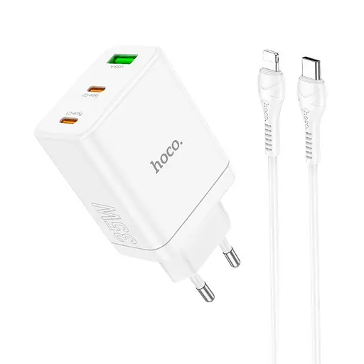 Адаптер сетевой HOCO Type-C to Lightning cabel Start three-port charger N33 белый - фото 6
