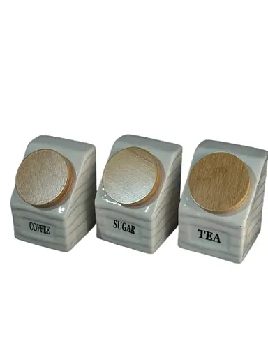 Набір банок порцелянових A-Plus 6731 на металевій підставці  бамбукові кришки 8 предметів Білий - фото 5