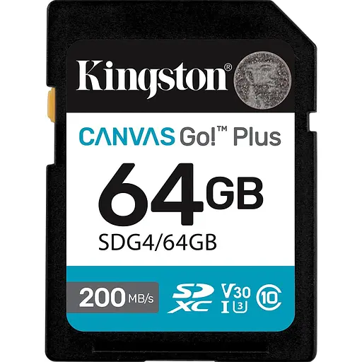 Карта памяти Kingston SDXC Canvas Go! Plus 64GB Class 10 UHS-I U3 V30 (SDG4/64GB) (140291)