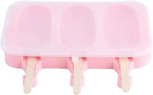 Форма силіконова для морозива Ескімо та євродесертів з паличками (3 комірки) 19х14 см, Danmenqing Рожевий 85120 - фото 7