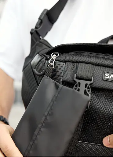 Большая мужская сумка бананка Sambag DynamicDart черная тканевая 38 × 21 × 7 см (80411701m) - фото 6