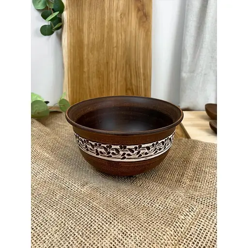 Миска висока керамічна (глиняна) різьблена Ангоб 1 л