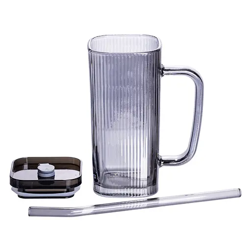 Кружка скляна з кришкою та трубочкою 280 (мл) Yiwu HP-19-52 - фото 3