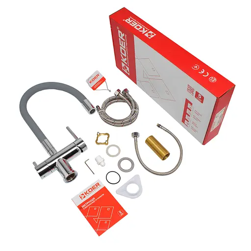 Змішувач для кухні на дві води з гнучким виливом Koer KB-72002-01 KR3383 Хром - фото 5