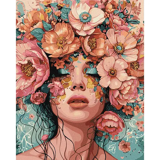 Картина за номерами "Дівчина у квітах" Ідейка KHO8440, 40х50 см - фото 1