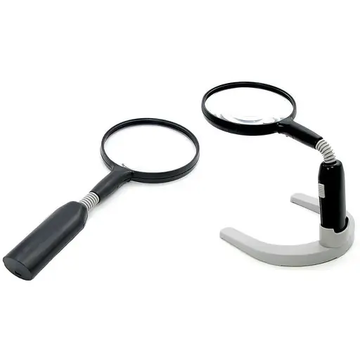Лупа двойная на съемной подставке MG83021-1 с LED-подсветкой (большая лупа d=105 мм, 2x; малая лупа d=25 мм, 4x) - фото 1