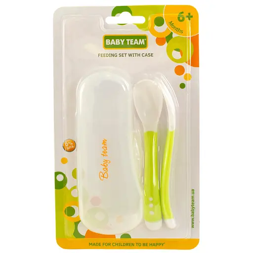 Дитяча набір для годування 6105_зелений (виделочка та ложечка) в футлярі - фото 2