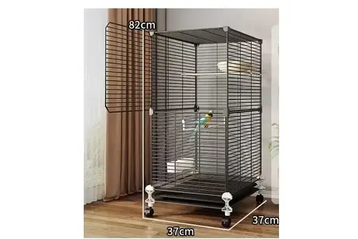 Металева клітка для птахів на колесах з аксесуарами 82х37х37см KP-82 - фото 6