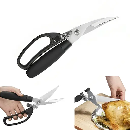 Кухонные ножницы секатор для птицы и рыбы с фиксатором 24 см, Kitchen Master Черный 85710 - фото 2