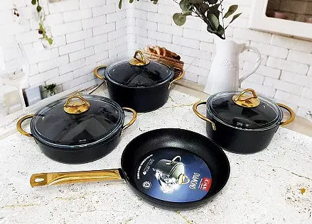 Набір каструль O.M.S. Collection 3019 Diamond Special Edition Black 7 предметів Чорний - фото 4