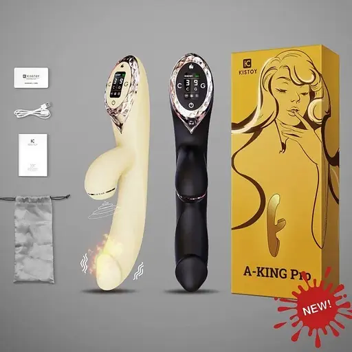 Вакуумний вібратор-кролик із підігрівом KisToy A-King Pro Yellow з LED-екраном Yellow - фото 5