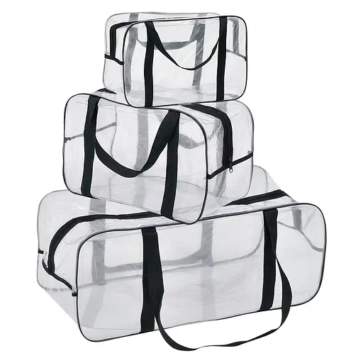 Набор прозрачных сумок в роддом: размер S 30х20х15 см + размер М 40х25х20 см + размер XL 60х25х30 см (черные) - фото 1