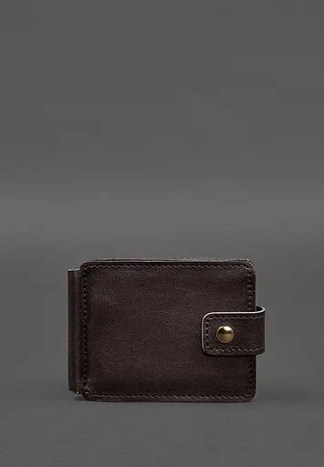 Кожаное портмоне 13.1 зажим с хлястиком темно-коричневый краст - фото 2