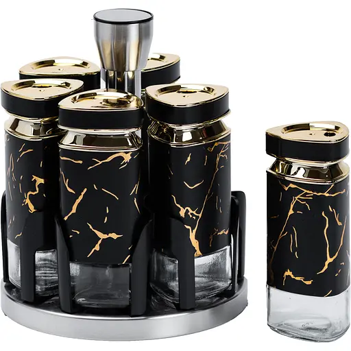 Набір ємностей для спецій TS Kitchen HP1355 на підставці 6 баночок по 120 мл чорний мармур - фото 2