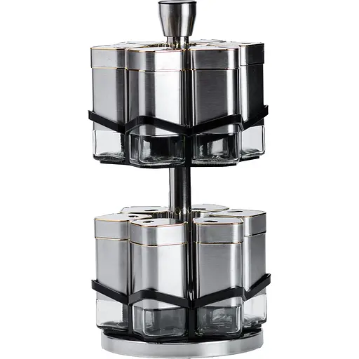 Набір баночок для спецій TS Kitchen HP1321, 12 штук по 120 мл хром із золотом - фото 1