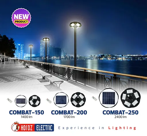 Світильник світлодіодний вуличний Horoz Electric Combat-150 150W із сонячною панеллю  та датчиком руху 6400K чорний - фото 7