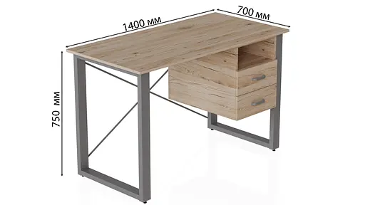 Письменный стол с ящиками Ferrum-decor Оскар 750x1400x700 металл Серый ДСП Дуб Сан-Марино 16 мм (FRD-103290) - фото 3